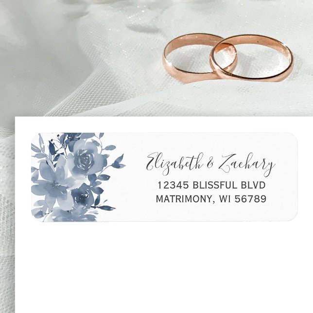 Étiquette Floral Dusty Blue Wedding Return Address (Créateur téléchargé)