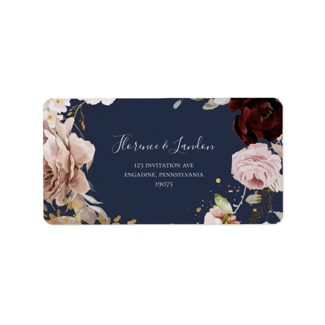 Étiquette Floral flush moderne | Adresse de retour RSVP Navy (Devant)