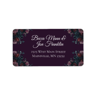 Étiquette Floral foncé violet élégant Mariage Maroon Mauve