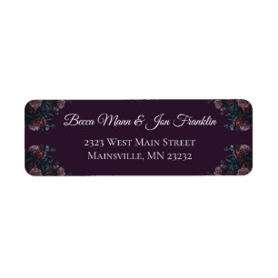 Étiquette Floral foncé violet élégant Mariage Maroon Mauve
