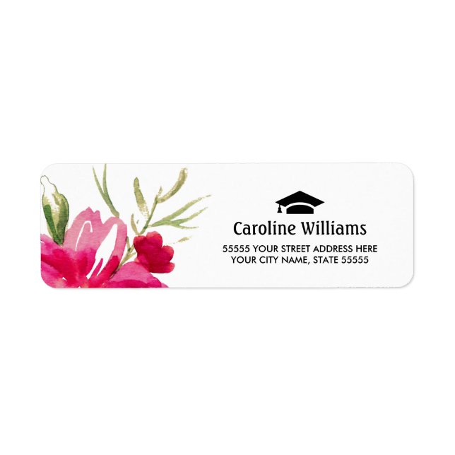 Étiquette Floral Fuchsia Graduation Return Adresse Label (Devant)