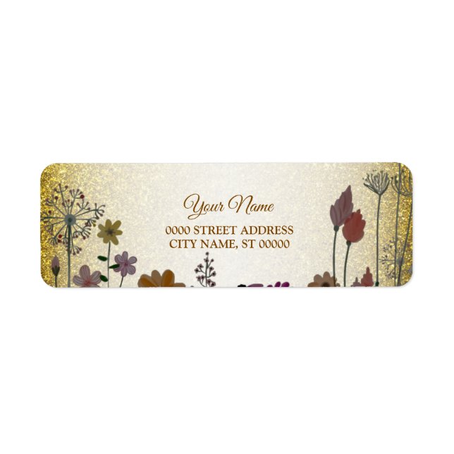 Étiquette Floral Garden Gold Glitter Wedding Return Address (Devant)