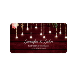 Étiquette Floral Maroon Wooden Rustic Mariage Adresse de ret