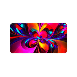 Étiquette Floral moderne Art Abstrait Rouge Bleu Motif #07