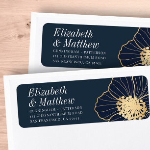 Étiquette Floral moderne en or intégré   Adresse de retour