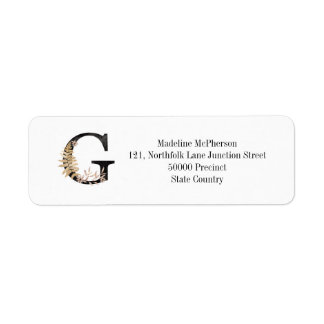 Étiquette Floral Monogramme G Flore d'or noir