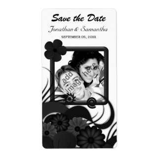 Étiquette Floral noir et blanc Enregistrer la date Vin Étiqu