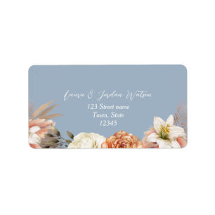 Étiquette Floral Peach et Dusty Blue Mariage Adresse de reto