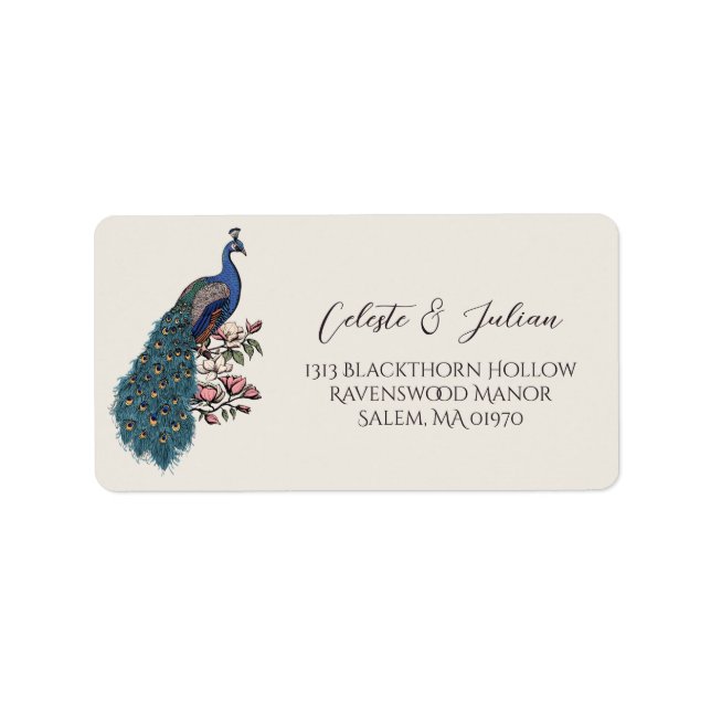 Étiquette Floral Peacock Ivory Return Address (Devant)
