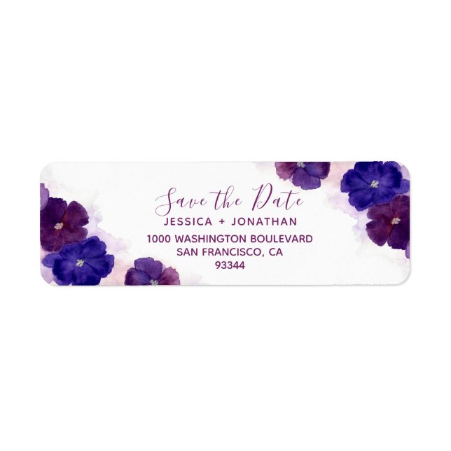 Étiquette Floral Plum Purple SAVE LE Mariage DATE (Devant)
