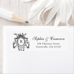 Étiquette Floral Rose Crest Monogramme Adresse de retour