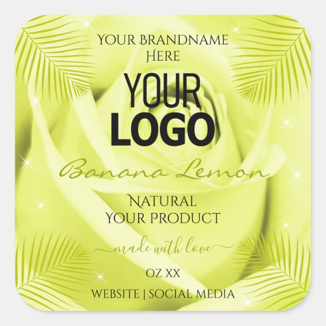 Étiquette Floral Rose Palm Feuille jaune Logo (Devant)