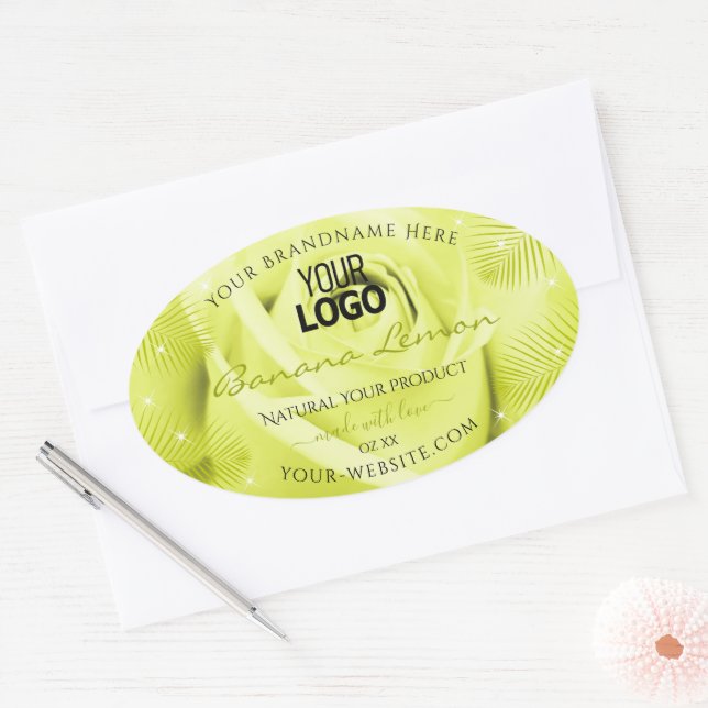 Étiquette Floral Rose Palm Feuille jaune Logo (Enveloppe)