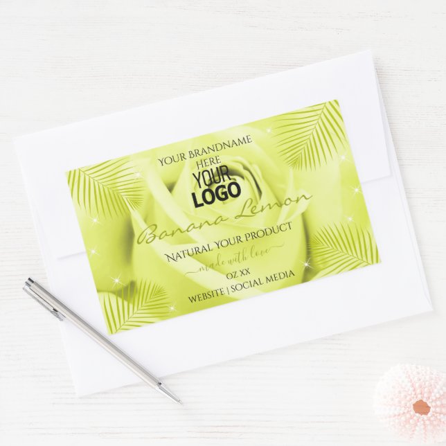 Étiquette Floral Rose Palm Feuille jaune Logo (Enveloppe)