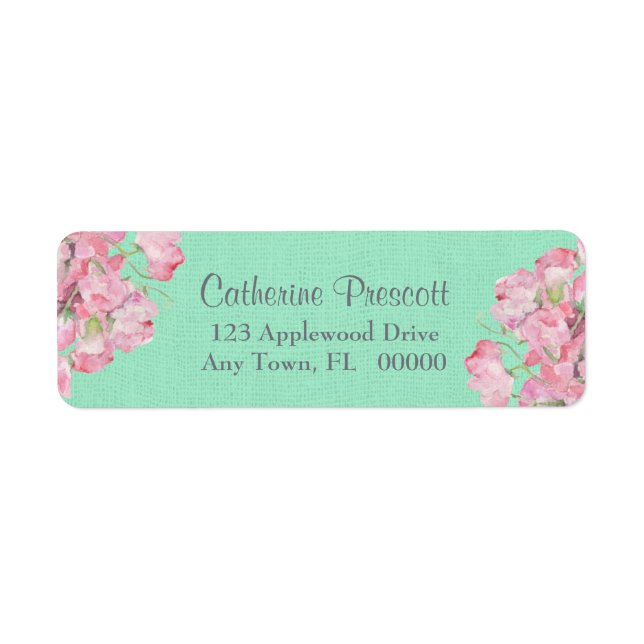 Étiquette Floral rose rustique sur Burlap vert menthe (Devant)