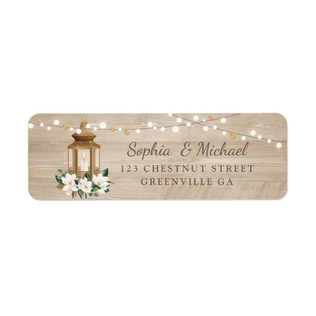 Étiquette Floral Rustique Lanterne En Bois Magnolia Éclairag (Devant)