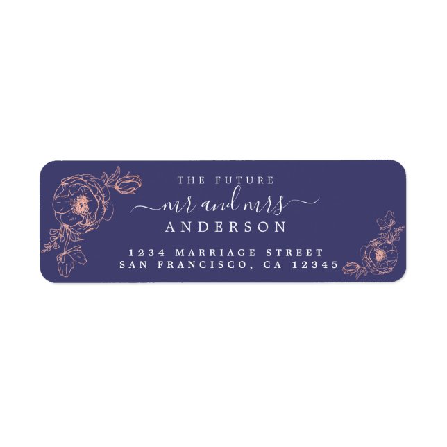 Étiquette Floral Script Future M. Mme Mariage Retour Adresse (Devant)