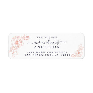 Étiquette Floral Script Future M. Mme Mariage Retour Adresse