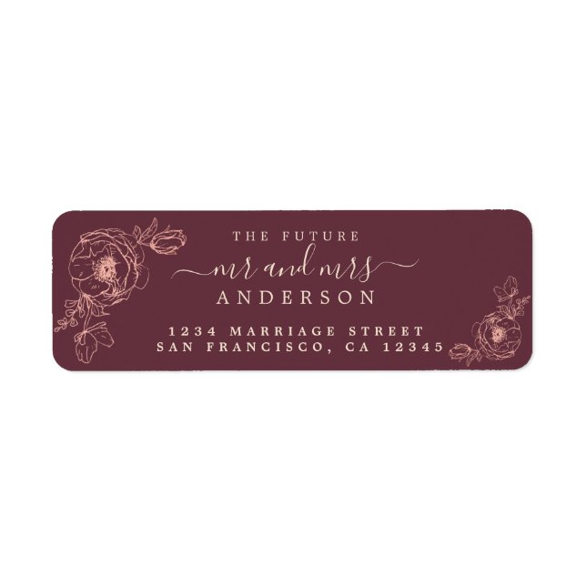 Étiquette Floral Script Future M. Mme Mariage Retour Adresse (Devant)