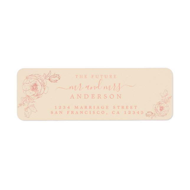 Étiquette Floral Script Future M. Mme Mariage Retour Adresse (Devant)
