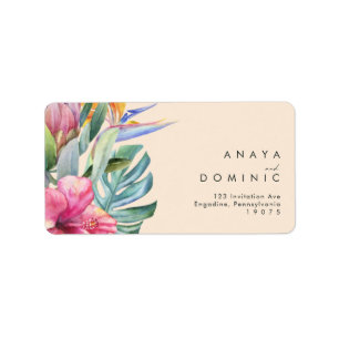 Étiquette Floral tropical coloré Peach RSVP Adresse