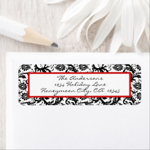 Étiquette Floral victorien Damask Swirl rouge et noir