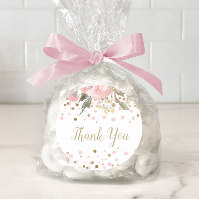 Étiquette florale aquarelle or rose (Pink gold baby shower favor stickers. Add your own text.)
