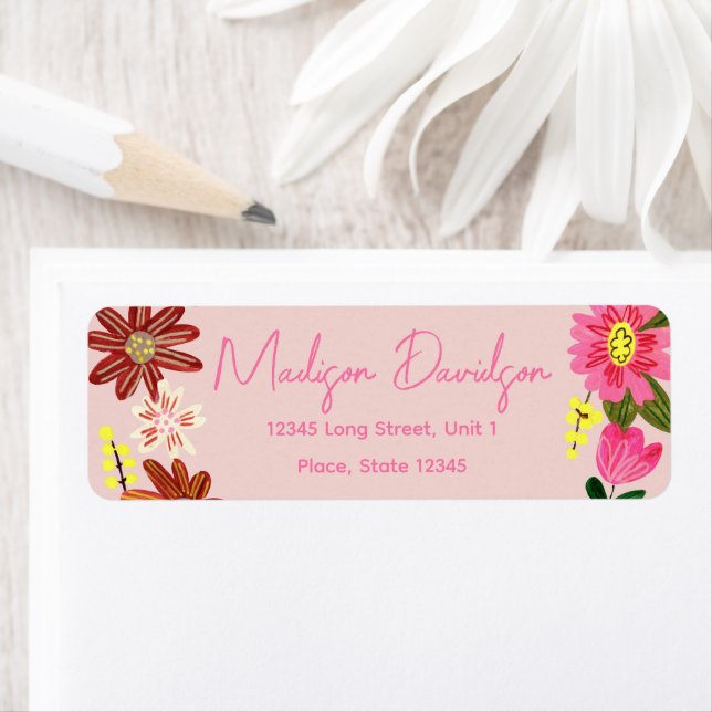 Étiquette florale de fleurs roses douces (En situation)