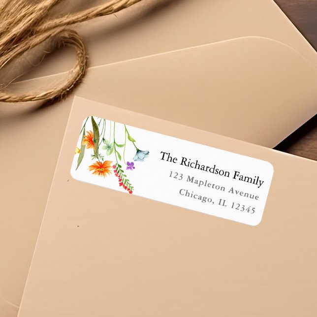 Étiquette Floraux de printemps fleur sauvage colorés aquarel (Créateur téléchargé)