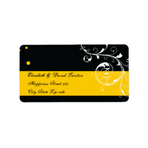 Étiquette Flore feuille de défilement noir, jaune mariage