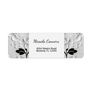 Étiquette Flore noire et blanche personnalisée Adresse de re