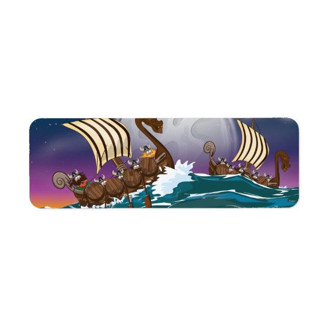 Étiquette Flotte d'invasion de Vikings de dessin animé (Devant)