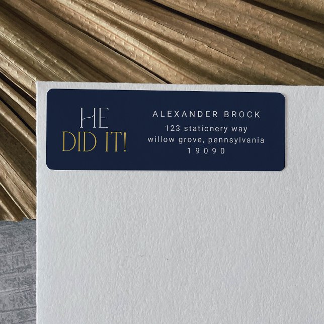 Étiquette Flûte moderne Marine Or Il L'A Fait Graduation Ret (Créateur téléchargé)