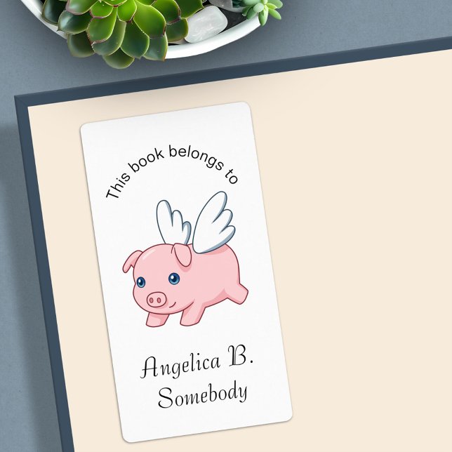 Étiquette Flying Pig - Cute Piglet with Wings Bookplate (Créateur téléchargé)