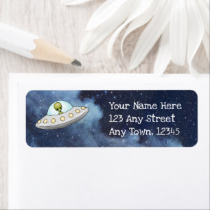Étiquette Flying Saucer Alien UFO Stars Galaxy