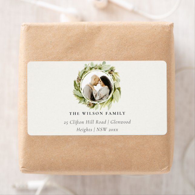 Étiquette Folithe Winter Wreath Christmas Adresse photo (En situation)