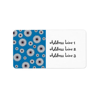 Étiquette Fond bleu avec fleurs blanches