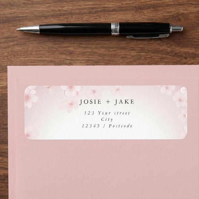 Étiquette Fond d'adresse de retour rose de fleur de cerisier (Cherry blossom pink background return address label)