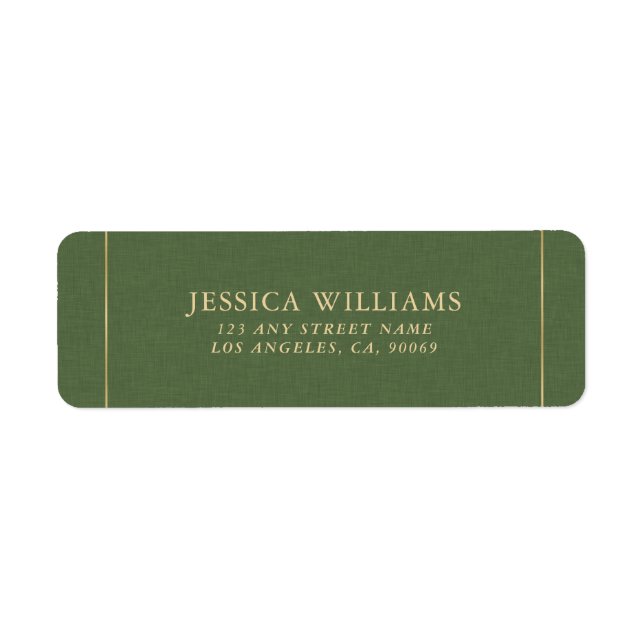 Étiquette Forest Green Linen Texture Image Gold frame (Devant)