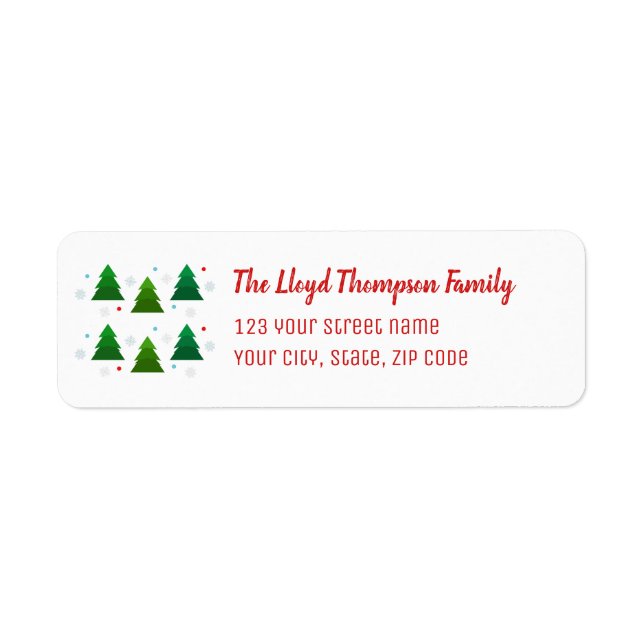 Étiquette Forêt d'arbres de Noël, flocons de neige, points b (Devant)