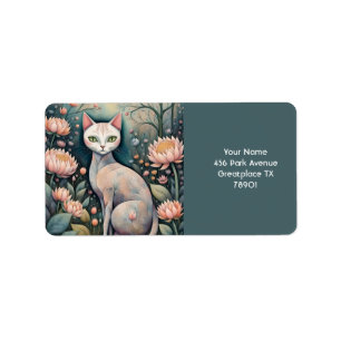 Étiquette Forêt de fleurs de chats mignons Imaginaires