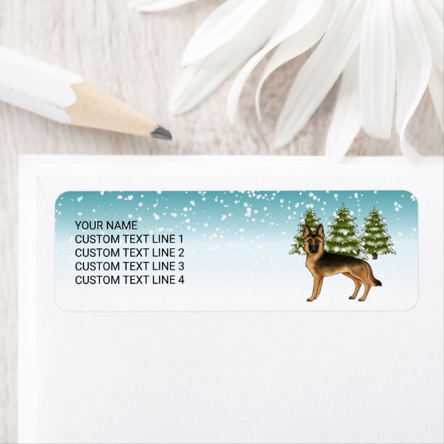 Étiquette Forêt D'Hiver De Chien Noir Et Tan Allemand