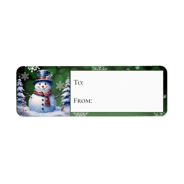 Étiquette Forêt d'hiver Snowman Noël cadeau vert (Devant)