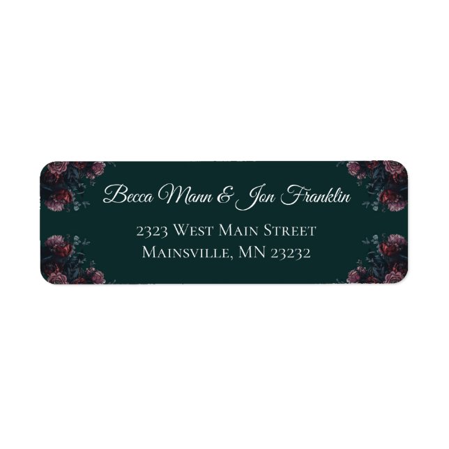 Étiquette Forêt foncée Vert Élégant Mariage Maroon Mauve (Devant)