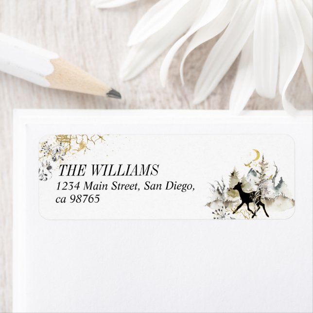 Étiquette Forêt Magique Noire Et Or Photo Noël (En situation)