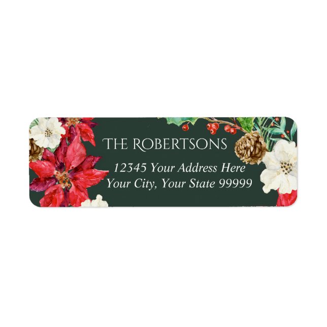 Étiquette Forêt Vert hiver Floral | Adresse de retour (Devant)