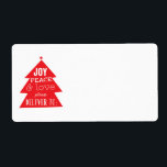 Étiquette Forfait Red Christmas Tree Holiday<br><div class="desc">Un petit sapin rouge de Noël aide à livrer un heureux message de joie,  de paix et d'amour sur ce étiquette de forfait saisonnier.</div>