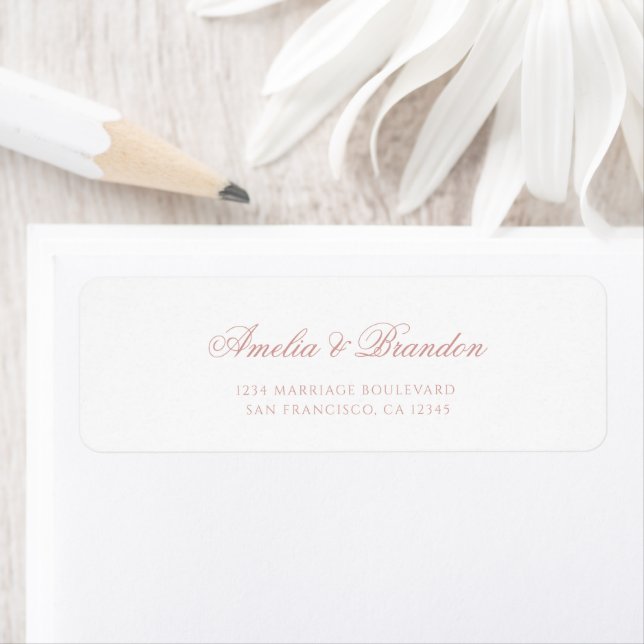 Étiquette Formal Classic Dusty Rose Script Wedding Address (En situation)