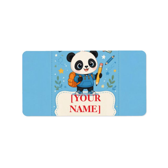 Étiquette Fournitures de rentrée scolaire Panda Mignon (Devant)