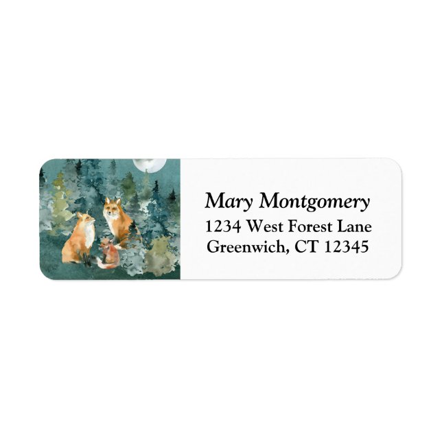 Étiquette Fox Family Forest Pleine lune Adresse (Devant)